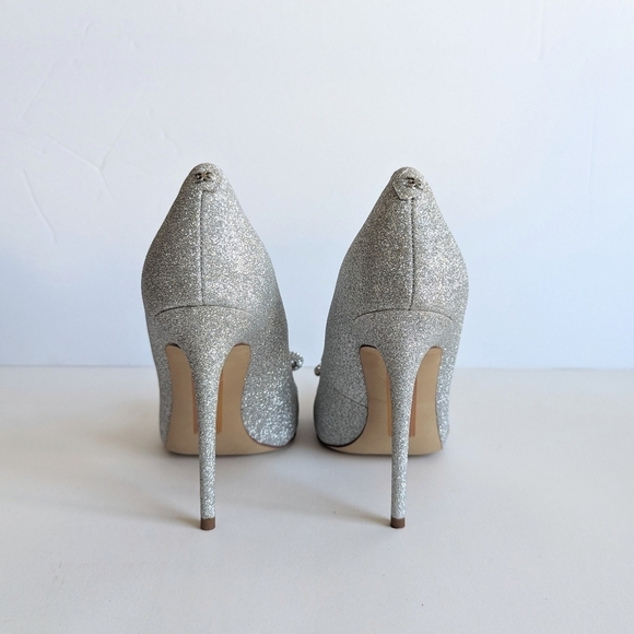 Sam Edelman Deela Pointed Toe Mesh Bow Stiletto Heel Scallop Upper Glitter sz 10 - Picture 5 of 13